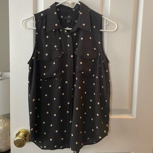 Ann Taylor Black and Tan/White Polka Dot Collared Blouse